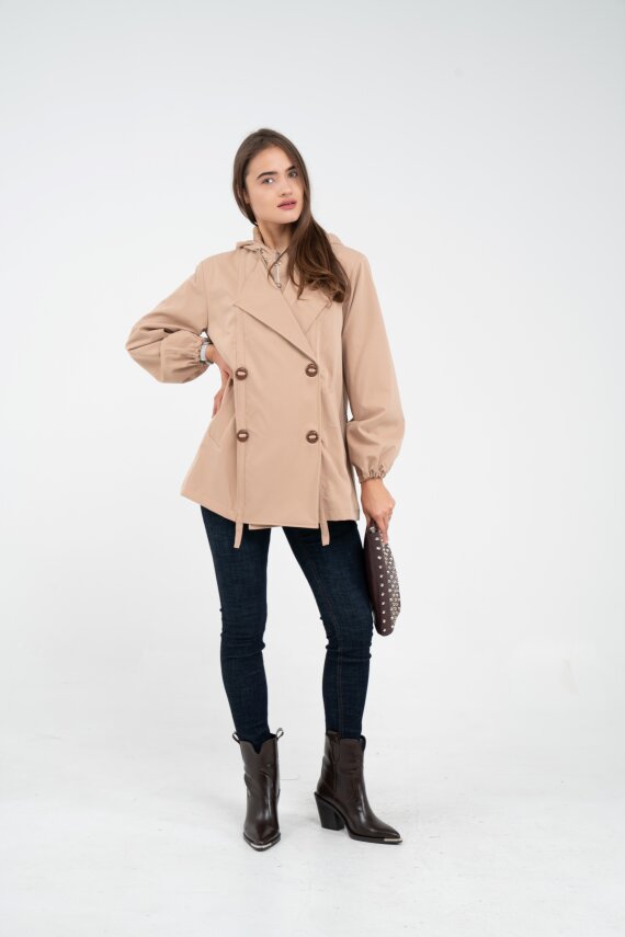 Kapüşonlu Çift Düğmeli Trençkot K8051 - 26