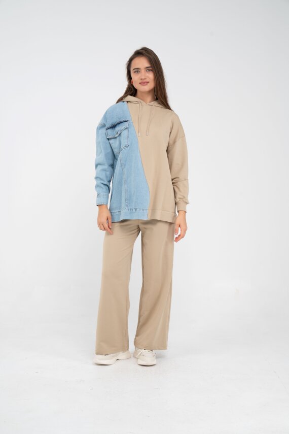 Kapüşonlu Denim Detaylı İkili Takım K1741 - 9