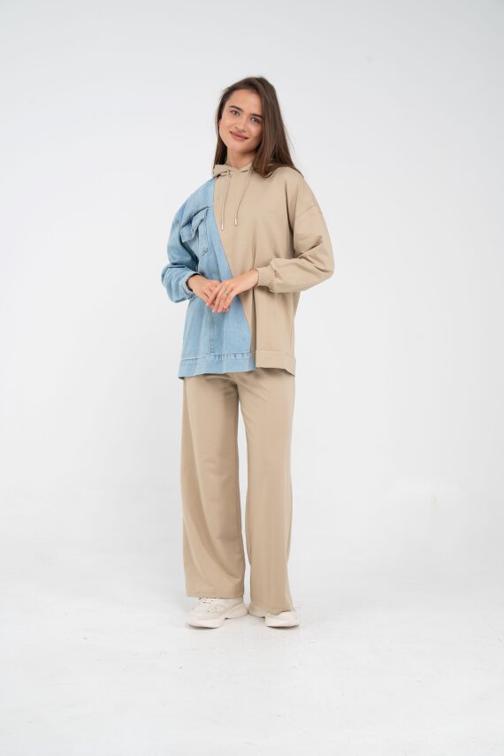 Kapüşonlu Denim Detaylı İkili Takım K1741 - 11