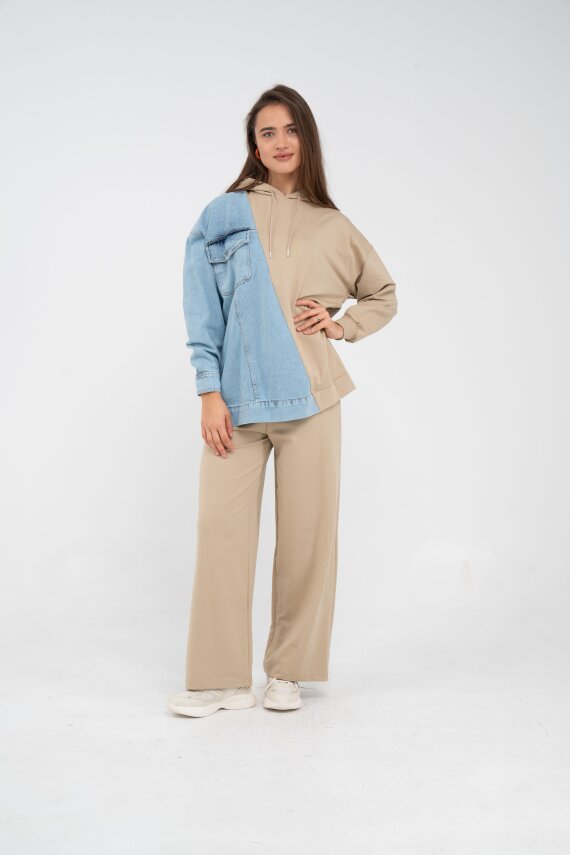 Kapüşonlu Denim Detaylı İkili Takım K1741 - 12