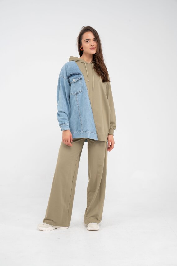 Kapüşonlu Denim Detaylı İkili Takım K1741 - 14