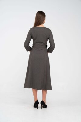 Kemer Detaylı Denim Görünümlü Midi Elbise K8081 - 7