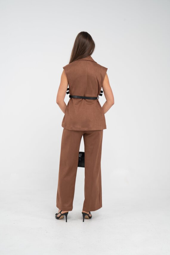 Kemer Detaylı Kolsuz Süet Takım K8084 - 7