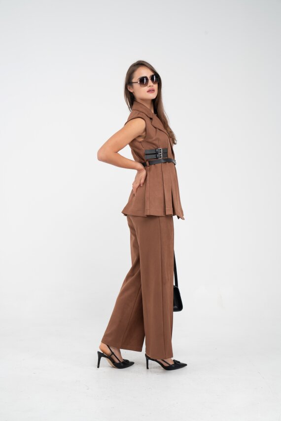 Kemer Detaylı Kolsuz Süet Takım K8084 - 2