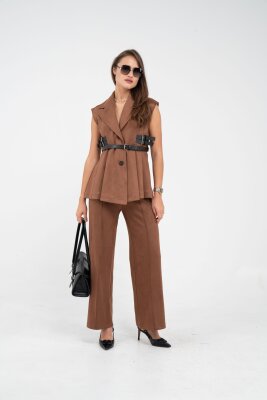 Kemer Detaylı Kolsuz Süet Takım K8084 - 4