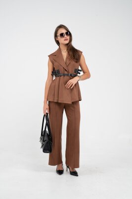 Kemer Detaylı Kolsuz Süet Takım K8084 - 5