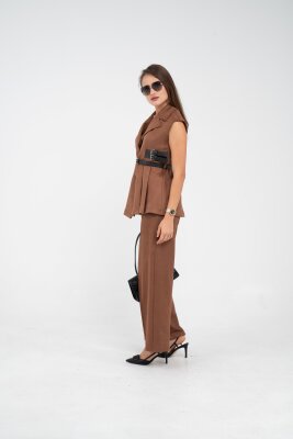 Kemer Detaylı Kolsuz Süet Takım K8084 - 6