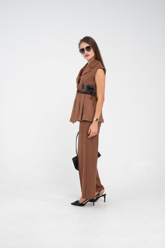 Kemer Detaylı Kolsuz Süet Takım K8084 - 6