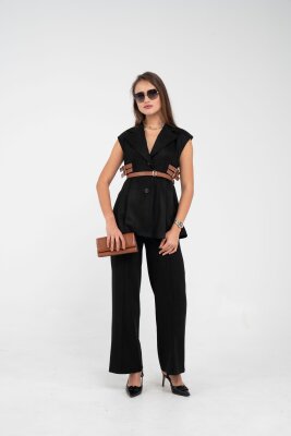 Kemer Detaylı Kolsuz Süet Takım K8084 - 9