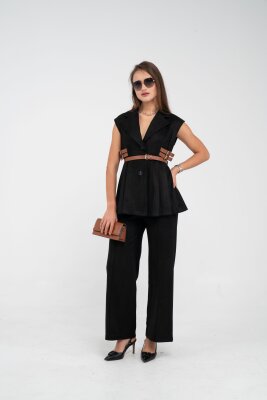 Kemer Detaylı Kolsuz Süet Takım K8084 - 10