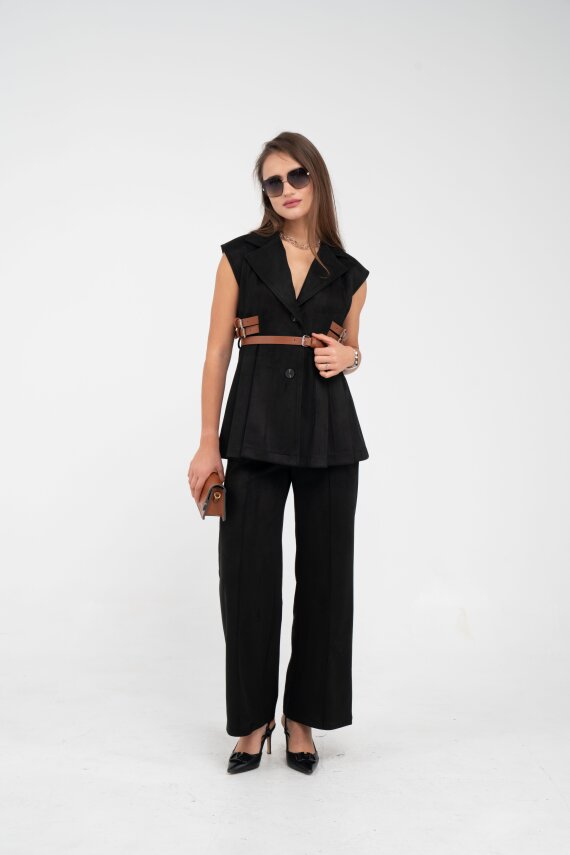 Kemer Detaylı Kolsuz Süet Takım K8084 - 12