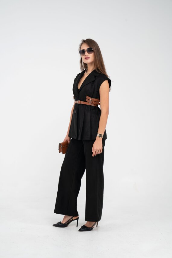 Kemer Detaylı Kolsuz Süet Takım K8084 - 13