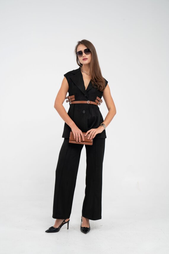 Kemer Detaylı Kolsuz Süet Takım K8084 - 16