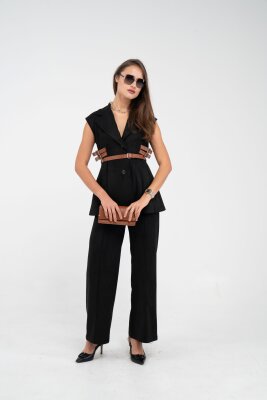 Kemer Detaylı Kolsuz Süet Takım K8084 - 18