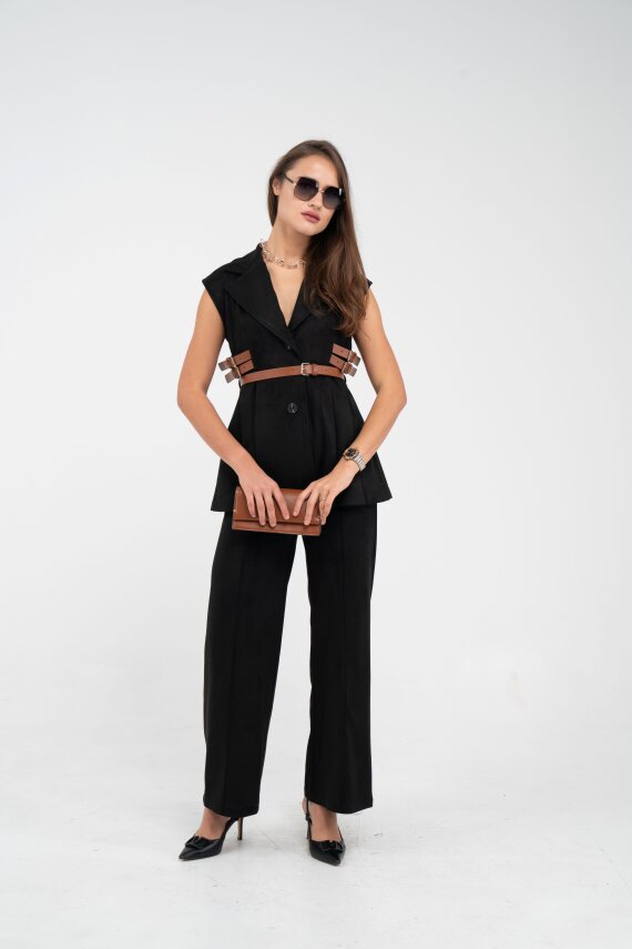 Kemer Detaylı Kolsuz Süet Takım K8084 - 18