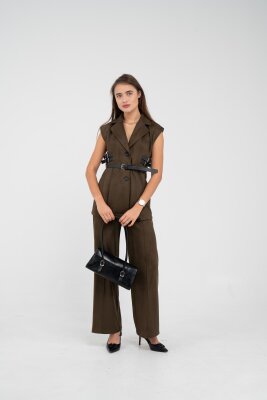 Kemer Detaylı Kolsuz Süet Takım K8084 - 20