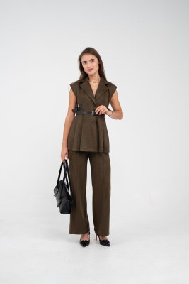 Kemer Detaylı Kolsuz Süet Takım K8084 - 21