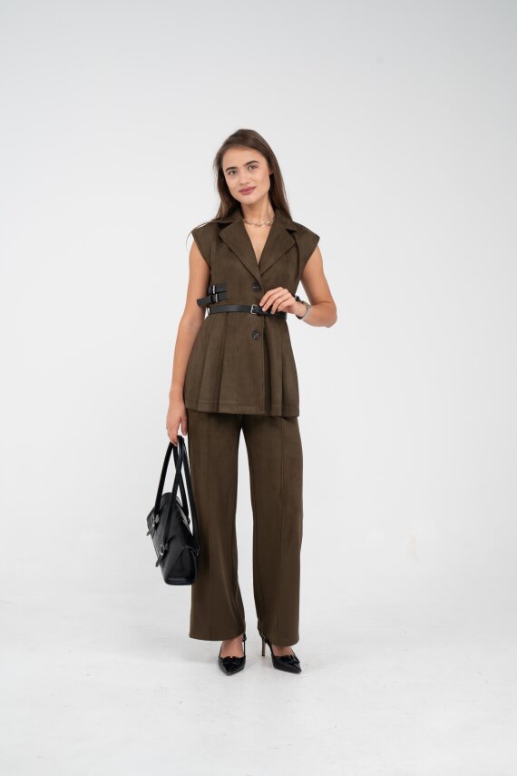 Kemer Detaylı Kolsuz Süet Takım K8084 - 21