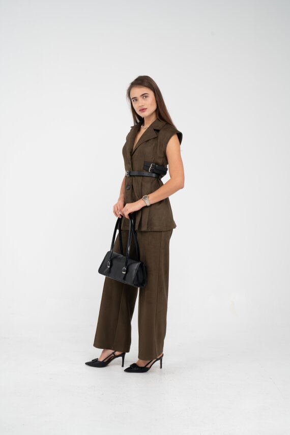 Kemer Detaylı Kolsuz Süet Takım K8084 - 22