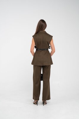 Kemer Detaylı Kolsuz Süet Takım K8084 - 24