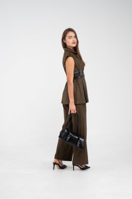 Kemer Detaylı Kolsuz Süet Takım K8084 - 25