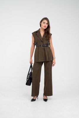 Kemer Detaylı Kolsuz Süet Takım K8084 - 26