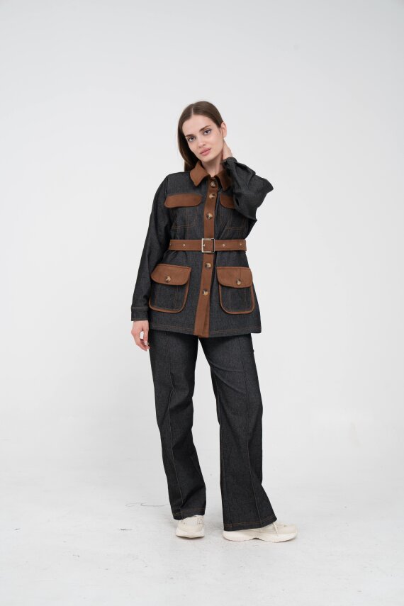 Kontrast Cepli Tokalı Kuşaklı Kadın Takım 1764 - 3