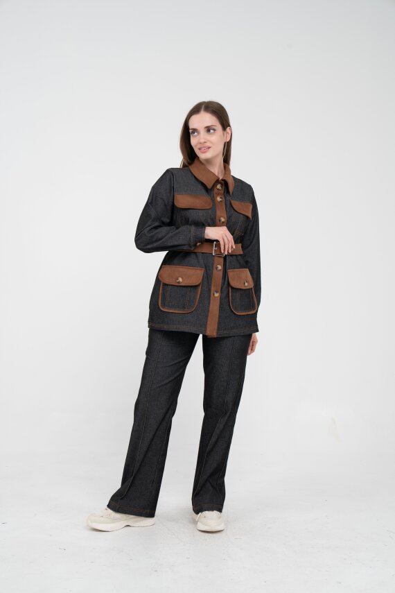 Kontrast Cepli Tokalı Kuşaklı Kadın Takım 1764 - 4