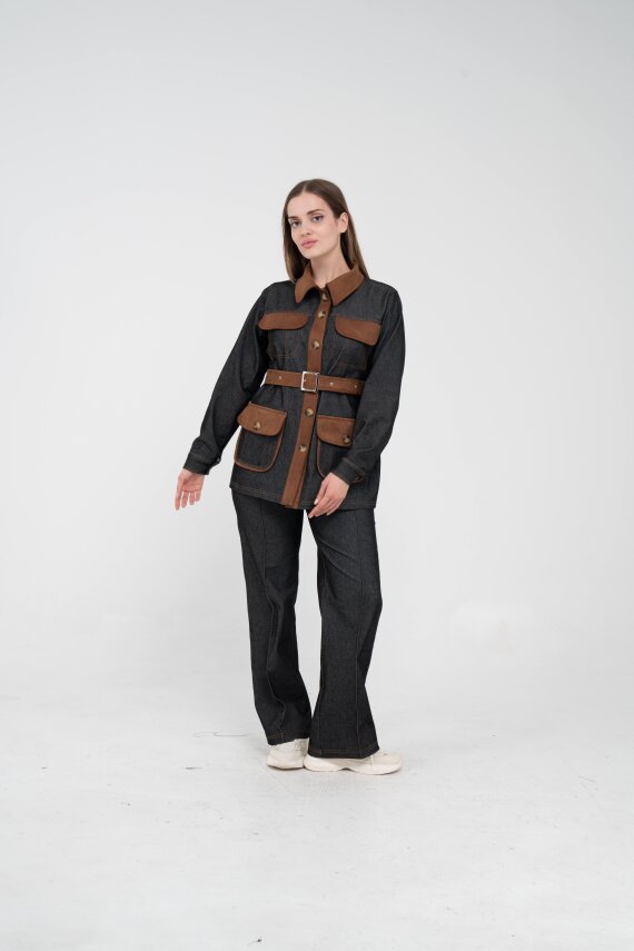 Kontrast Cepli Tokalı Kuşaklı Kadın Takım 1764 - 2