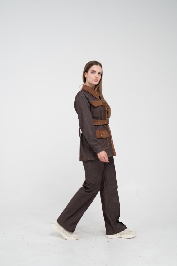 Kontrast Cepli Tokalı Kuşaklı Kadın Takım 1764 - 11