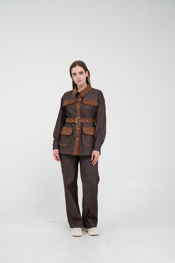 Kontrast Cepli Tokalı Kuşaklı Kadın Takım 1764 - 10