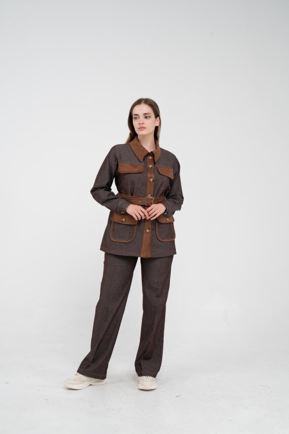 Kontrast Cepli Tokalı Kuşaklı Kadın Takım 1764 - 12