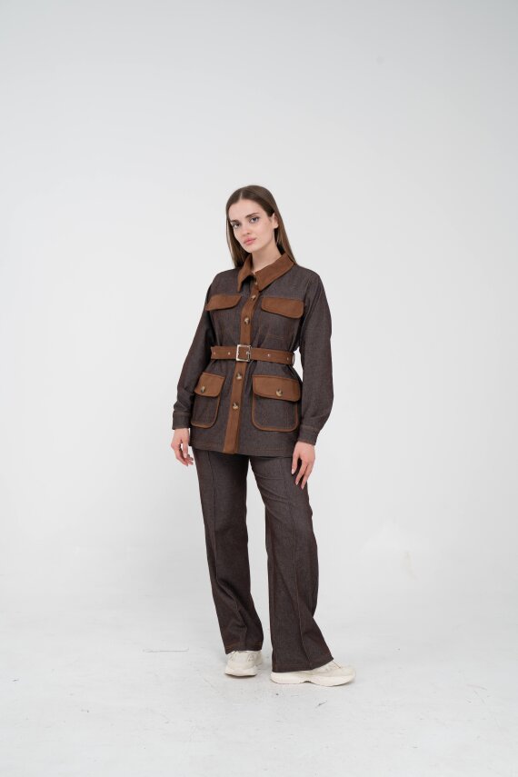 Kontrast Cepli Tokalı Kuşaklı Kadın Takım 1764 - 15