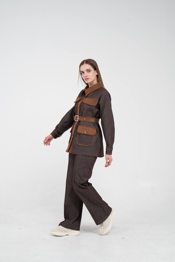 Kontrast Cepli Tokalı Kuşaklı Kadın Takım 1764 - 18