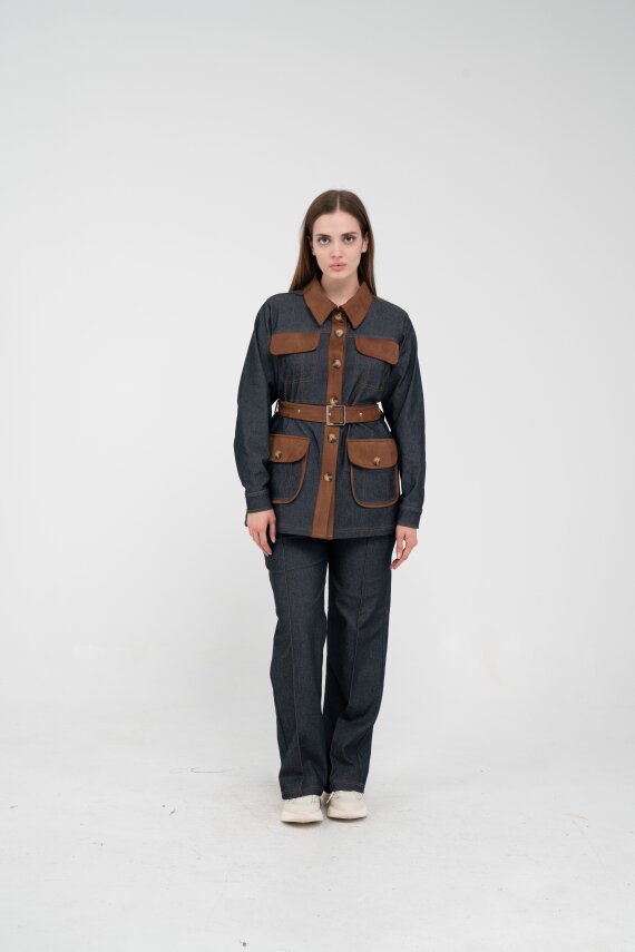 Kontrast Cepli Tokalı Kuşaklı Kadın Takım 1764 - 20