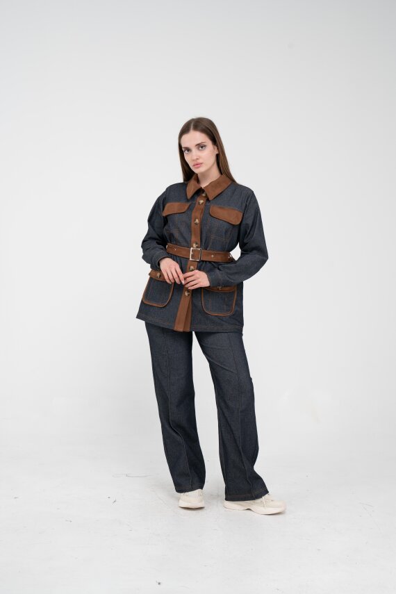 Kontrast Cepli Tokalı Kuşaklı Kadın Takım 1764 - 23