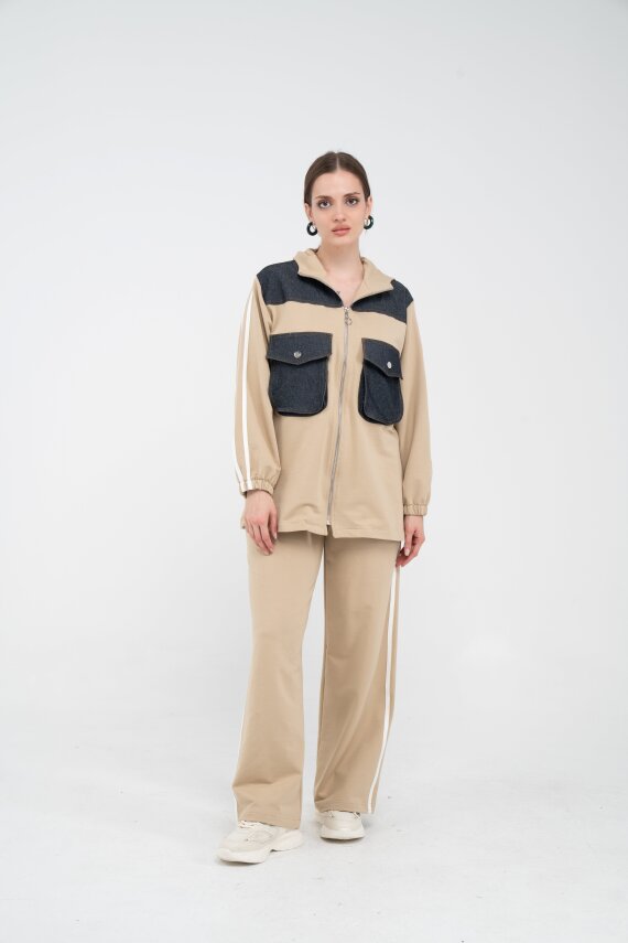 Kontrast Detaylı Fermuarlı Spor İkili Takım K1748 - 1