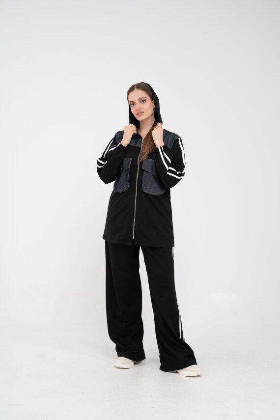 Kontrast Detaylı Fermuarlı Spor İkili Takım K1748 - 13