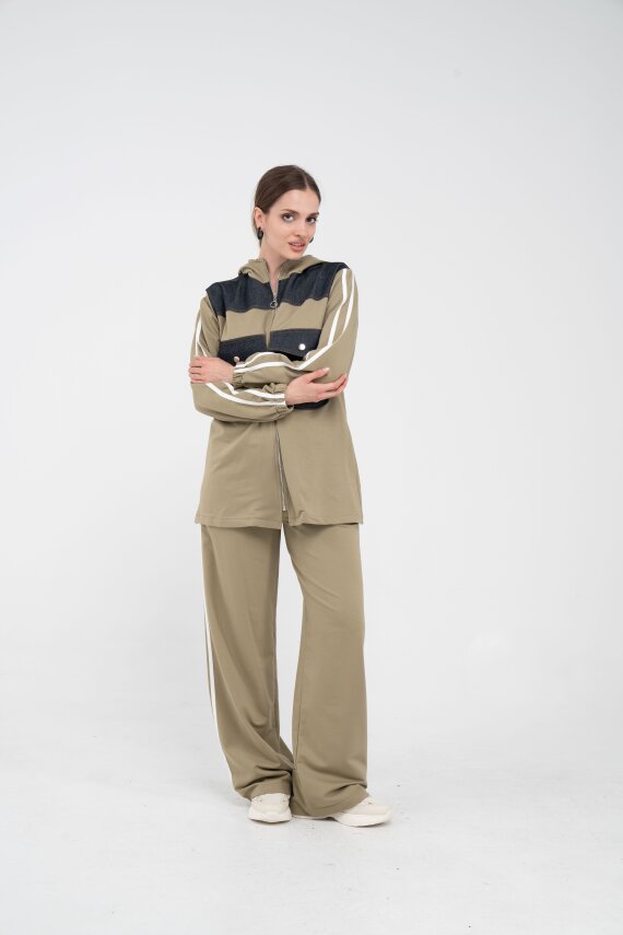 Kontrast Detaylı Fermuarlı Spor İkili Takım K1748 - 21