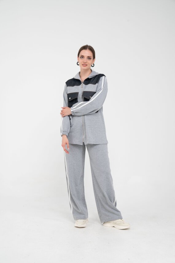 Kontrast Detaylı Fermuarlı Spor İkili Takım K1748 - 22