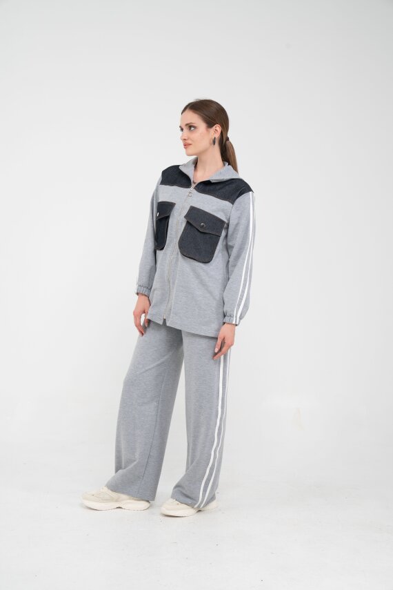 Kontrast Detaylı Fermuarlı Spor İkili Takım K1748 - 24