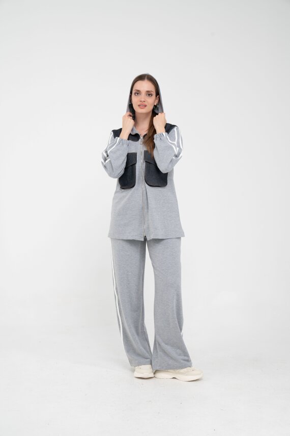 Kontrast Detaylı Fermuarlı Spor İkili Takım K1748 - 27