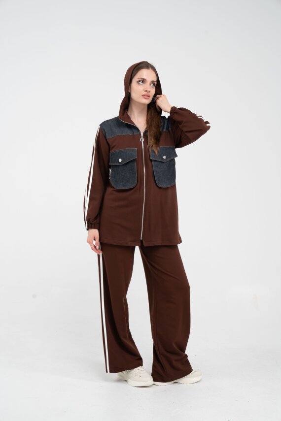 Kontrast Detaylı Fermuarlı Spor İkili Takım K1748 - 32