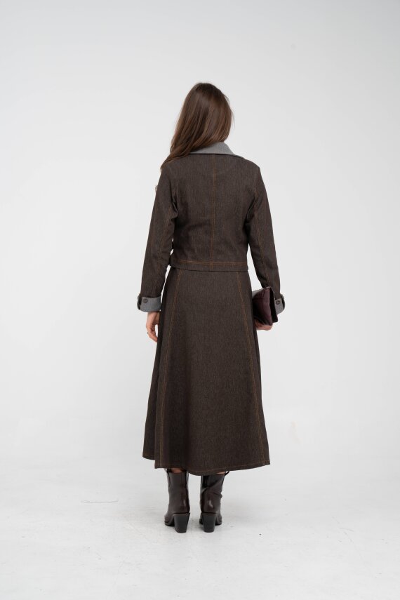 Kontrast Detaylı Kısa Ceket & Uzun Elbise İkili Kadın Takım 9003 - 10