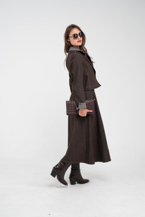 Kontrast Detaylı Kısa Ceket & Uzun Elbise İkili Kadın Takım 9003 - 3