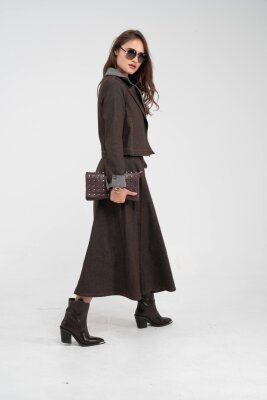 Kontrast Detaylı Kısa Ceket & Uzun Elbise İkili Kadın Takım 9003 - 4