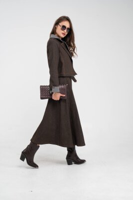 Kontrast Detaylı Kısa Ceket & Uzun Elbise İkili Kadın Takım 9003 - 5