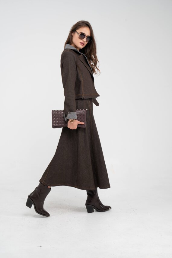 Kontrast Detaylı Kısa Ceket & Uzun Elbise İkili Kadın Takım 9003 - 5