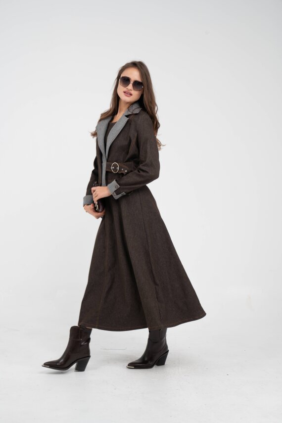 Kontrast Detaylı Kısa Ceket & Uzun Elbise İkili Kadın Takım 9003 - 9