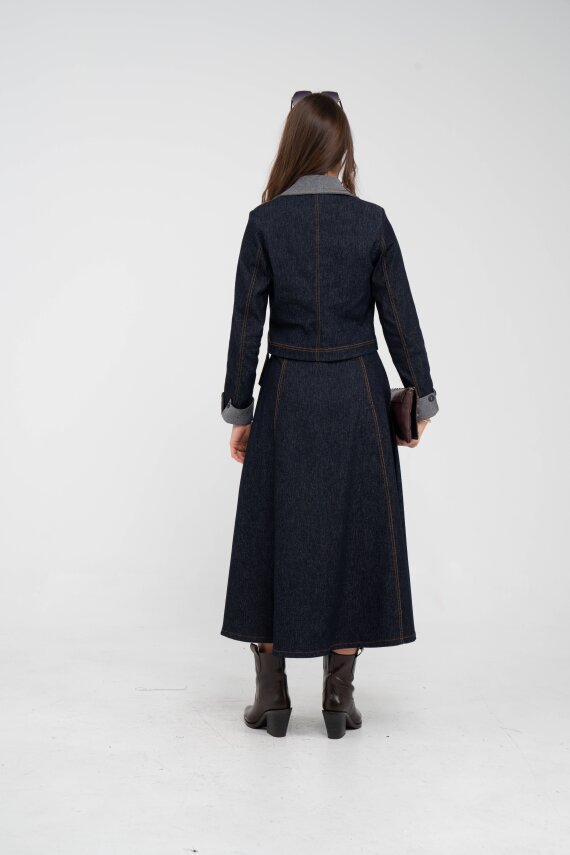 Kontrast Detaylı Kısa Ceket & Uzun Elbise İkili Kadın Takım 9003 - 24